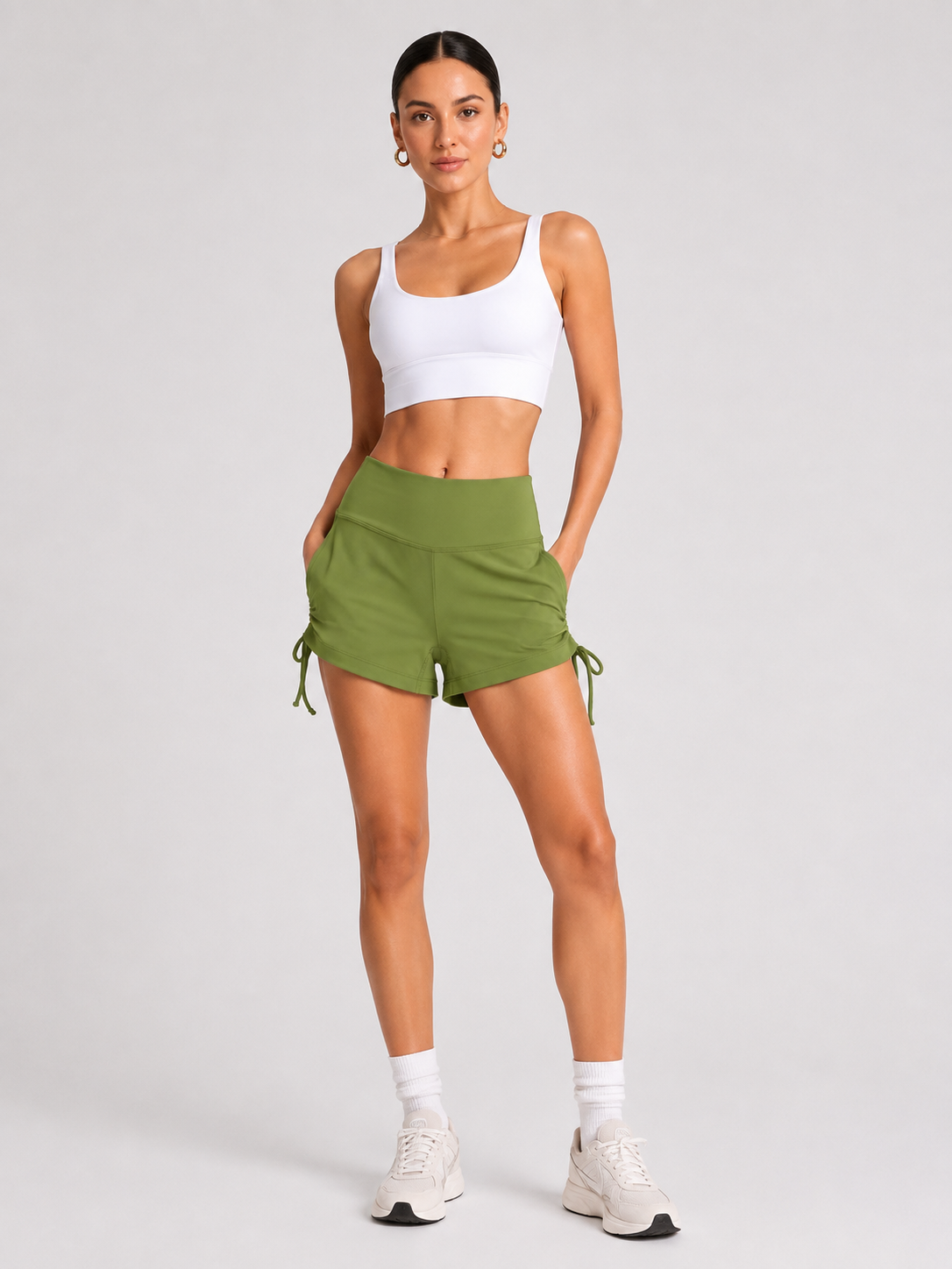 Women’s High-Waist Ruched Drawstring Shorts