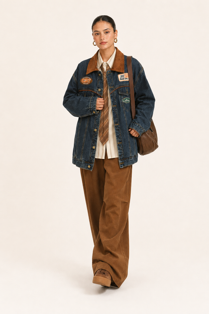 Blue Color-Block Lapel Jacket