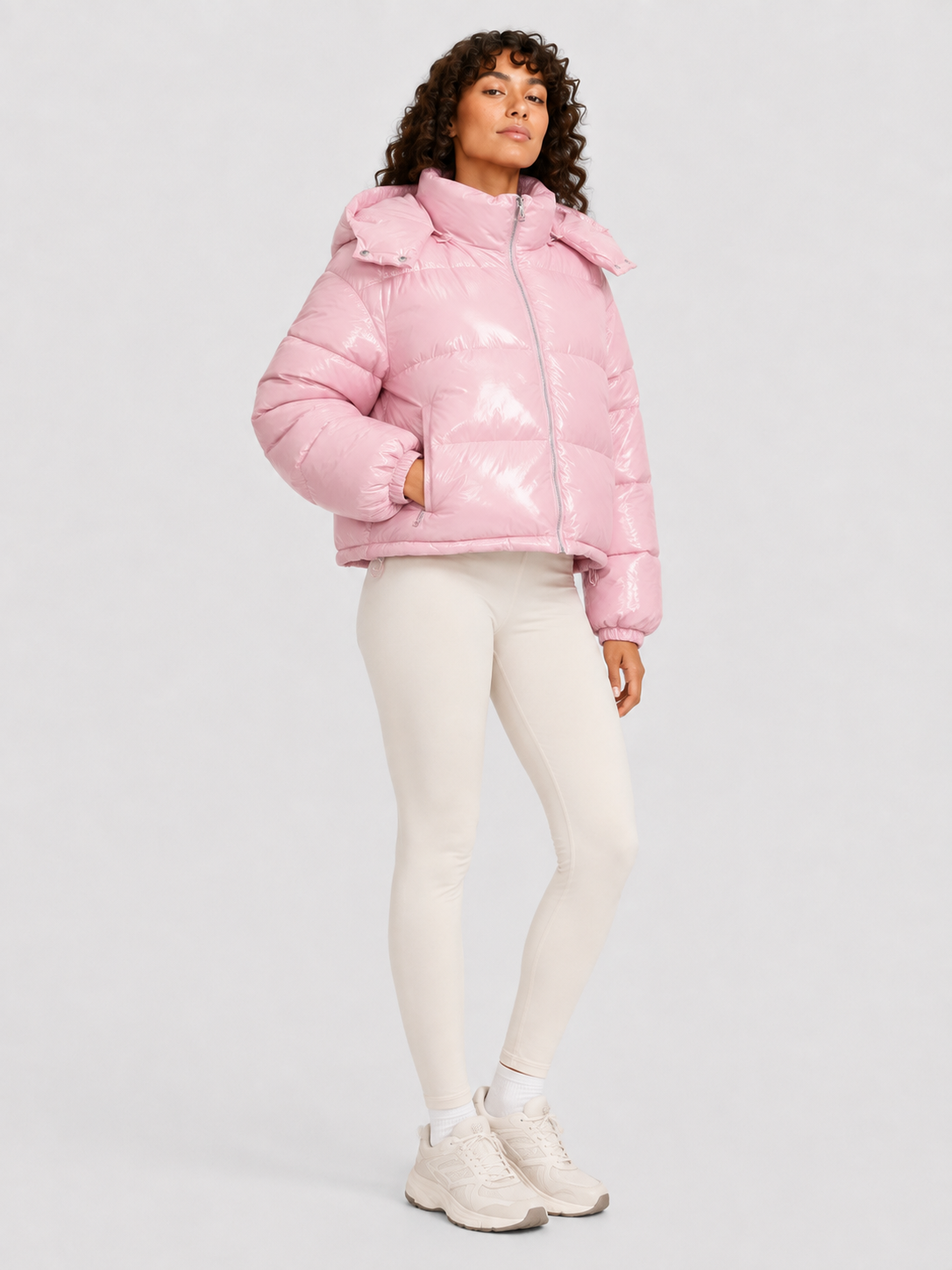 Women’s Shiny Cropped Hooded Puffer Jacket