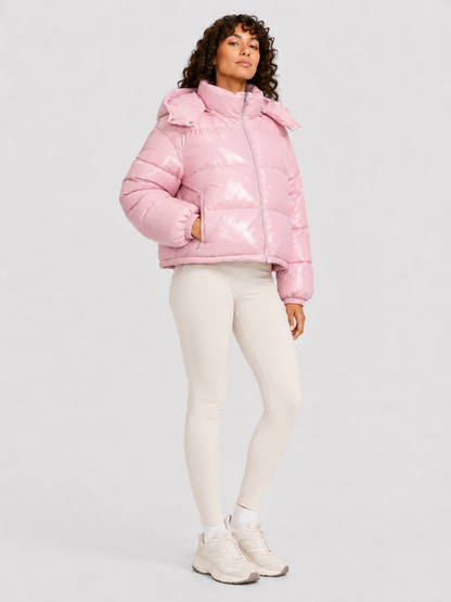 Women’s Shiny Cropped Hooded Puffer Jacket