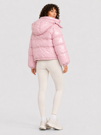 Women’s Shiny Cropped Hooded Puffer Jacket
