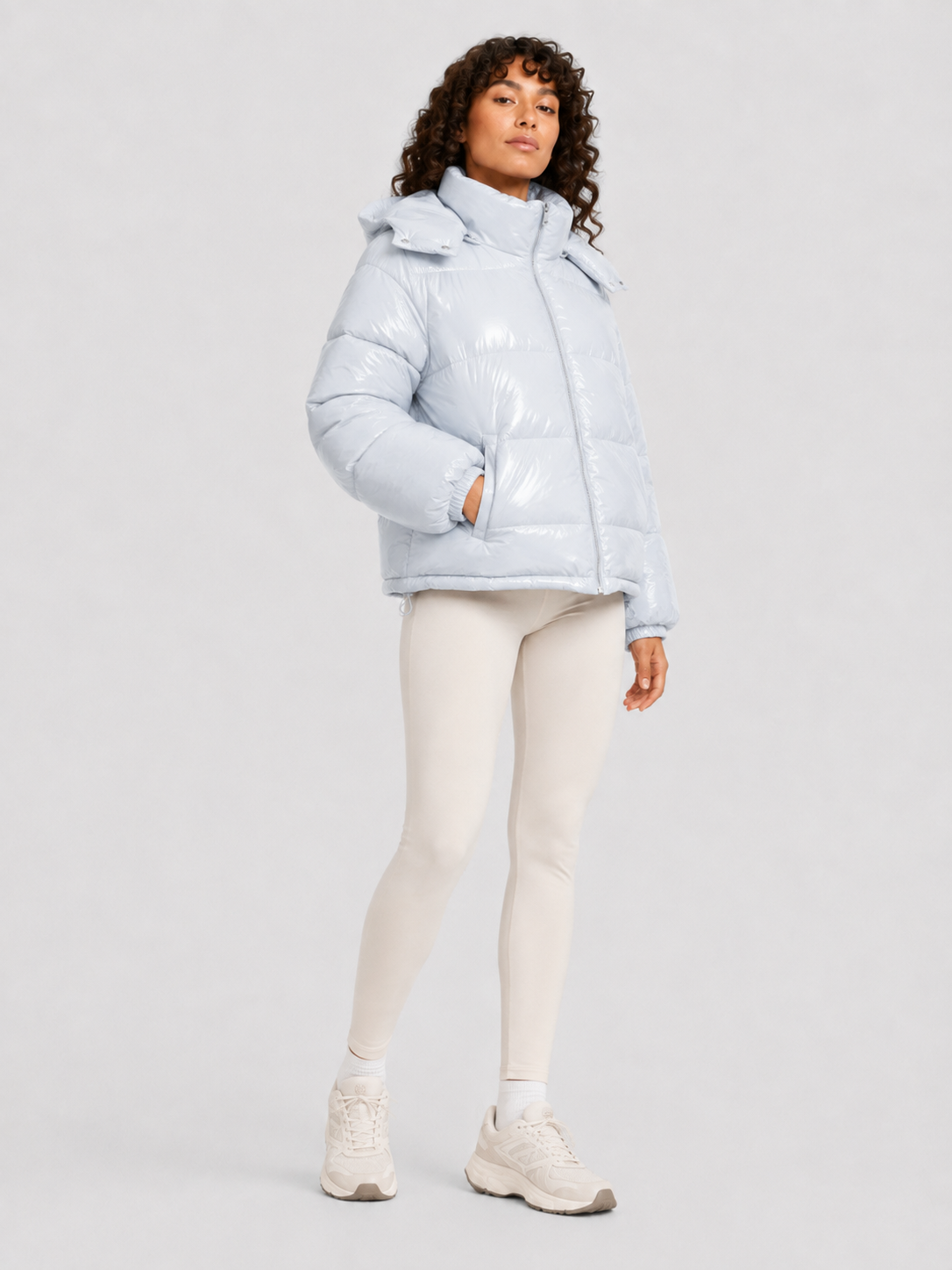 Women’s Shiny Cropped Hooded Puffer Jacket