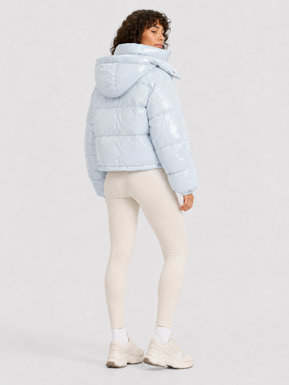 Women’s Shiny Cropped Hooded Puffer Jacket