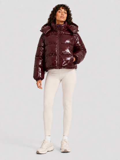 Women’s Shiny Cropped Hooded Puffer Jacket