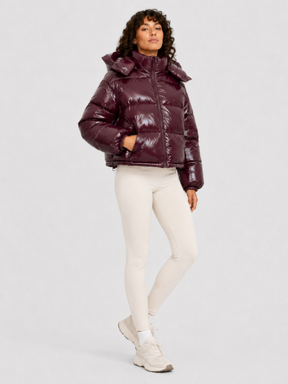 Women’s Shiny Cropped Hooded Puffer Jacket