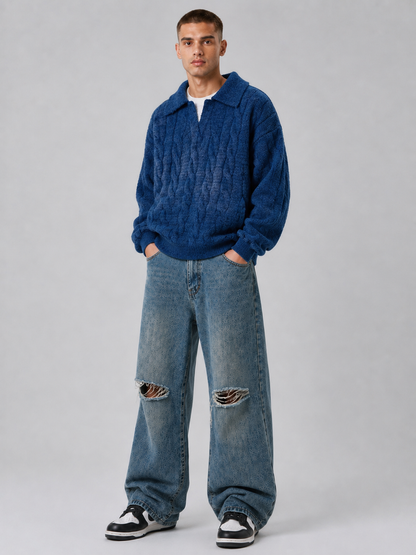 Vintage Loose Fit Lapel Pullover Top