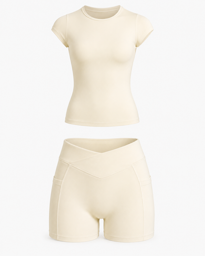 Women’s Short Sleeve Top & Crossover Shorts Set