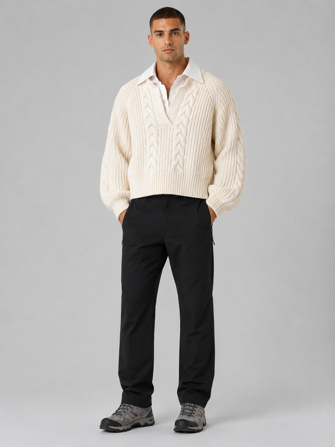 Layered Polo Collar Cropped Pullover