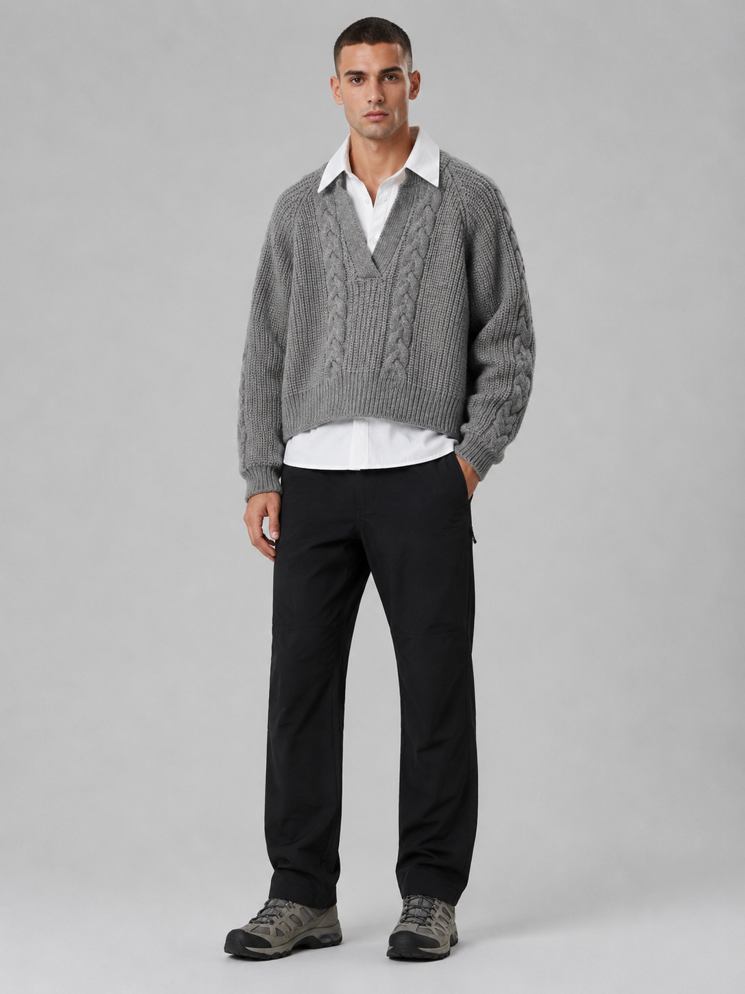Layered Polo Collar Cropped Pullover