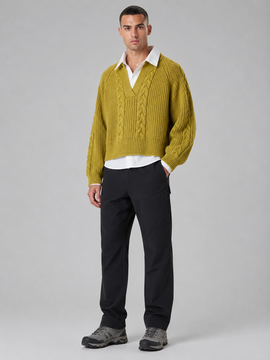 Layered Polo Collar Cropped Pullover