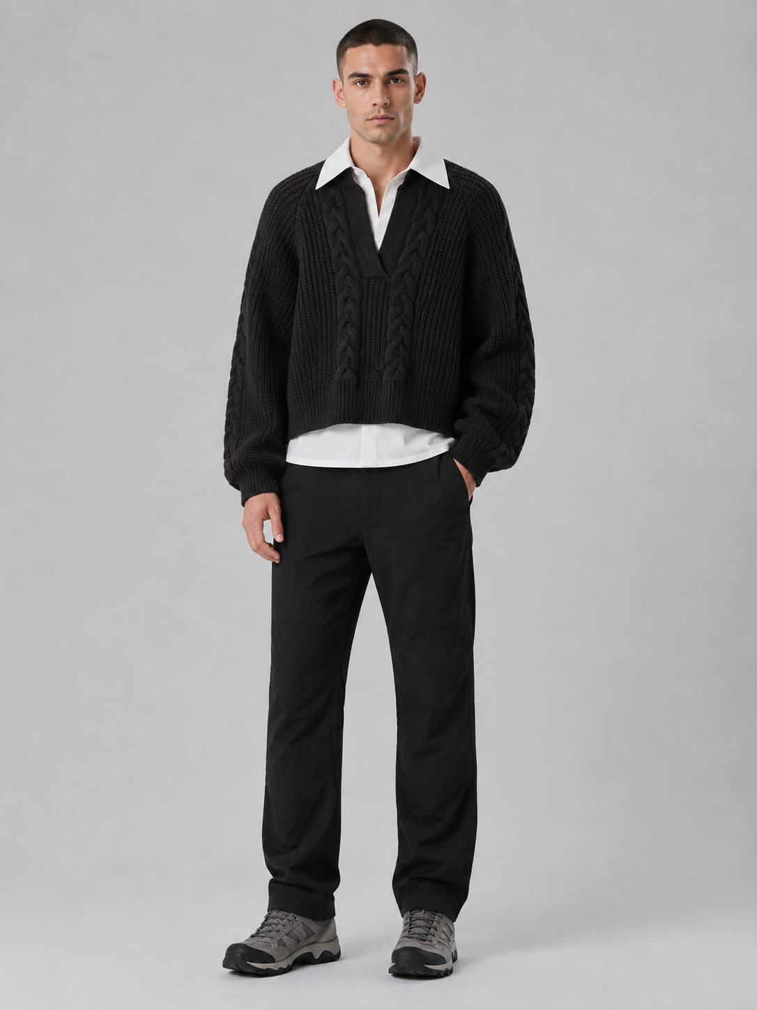 Layered Polo Collar Cropped Pullover