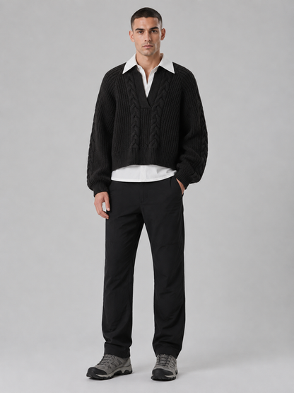 Layered Polo Collar Cropped Pullover