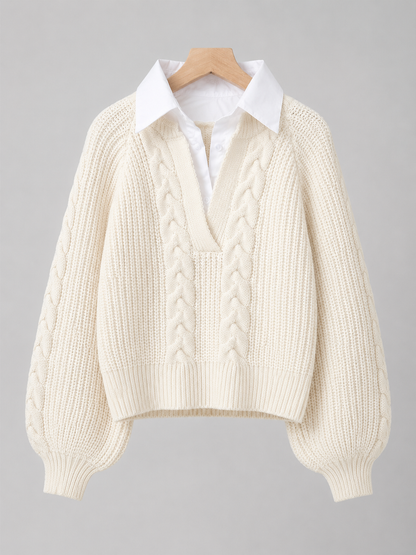 Layered Polo Collar Cropped Pullover