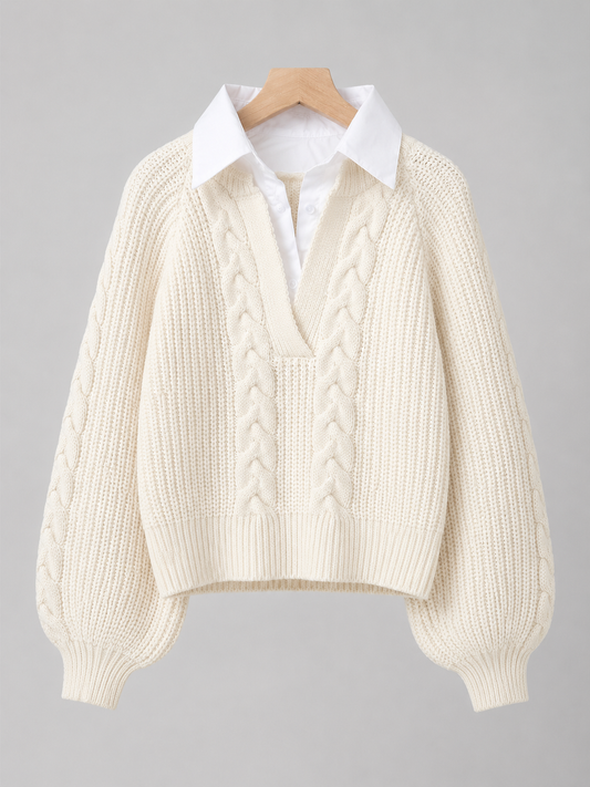 Layered Polo Collar Cropped Pullover