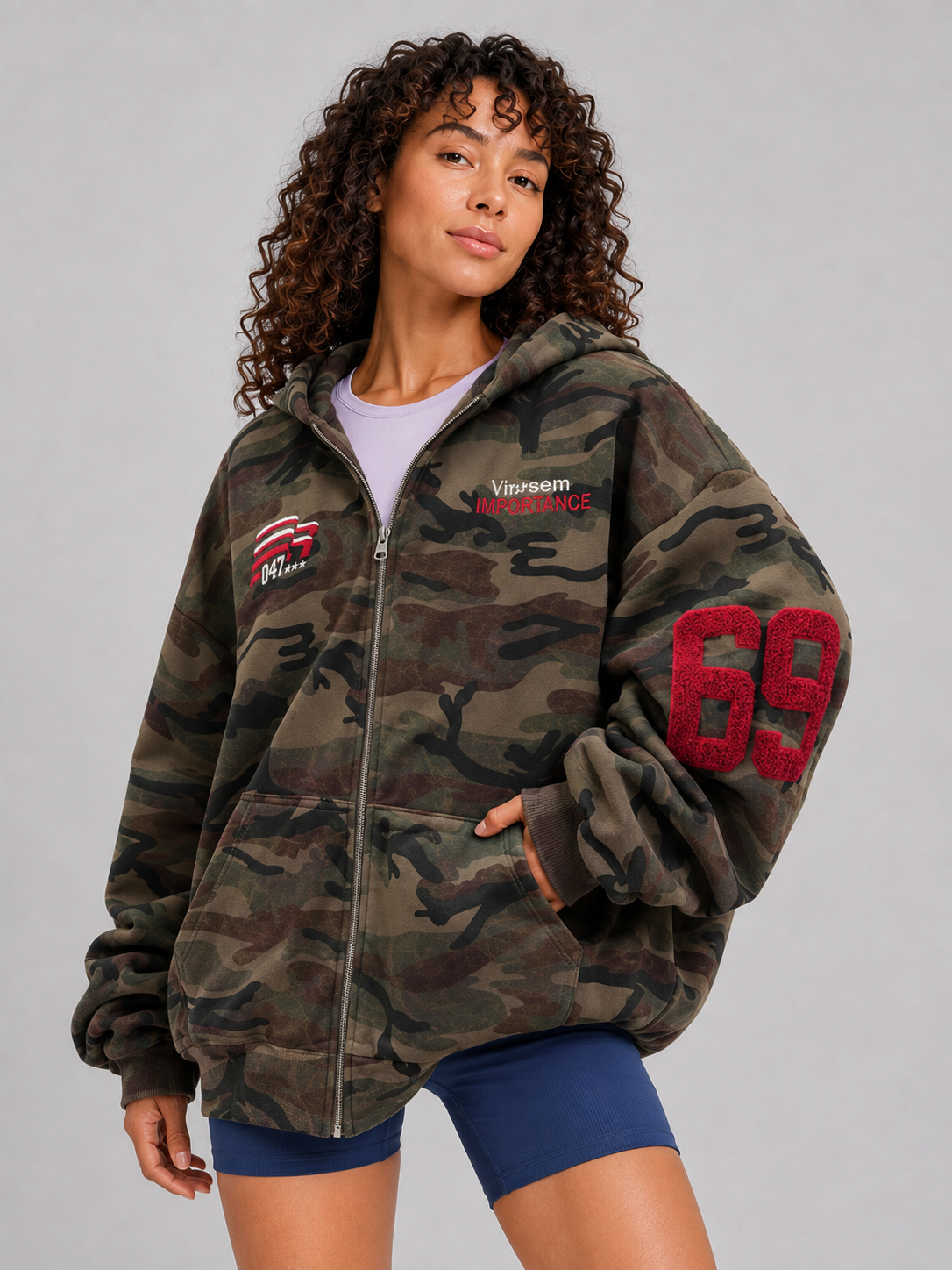 Loose Fit Hooded Camouflage Zip Jacket