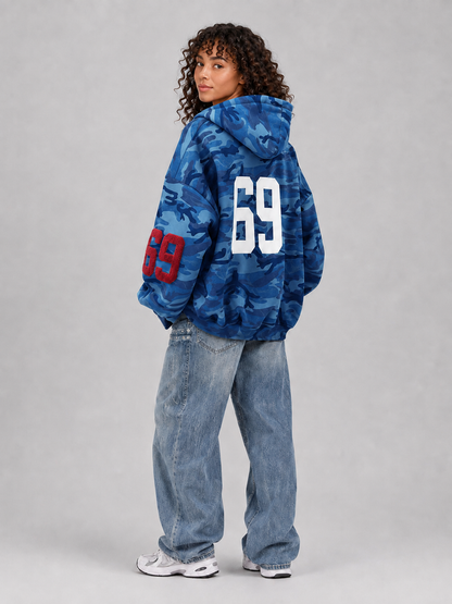 Loose Fit Hooded Camouflage Zip Jacket