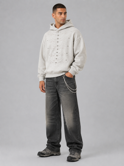 Washed Distressed Loose Fit Hoodie