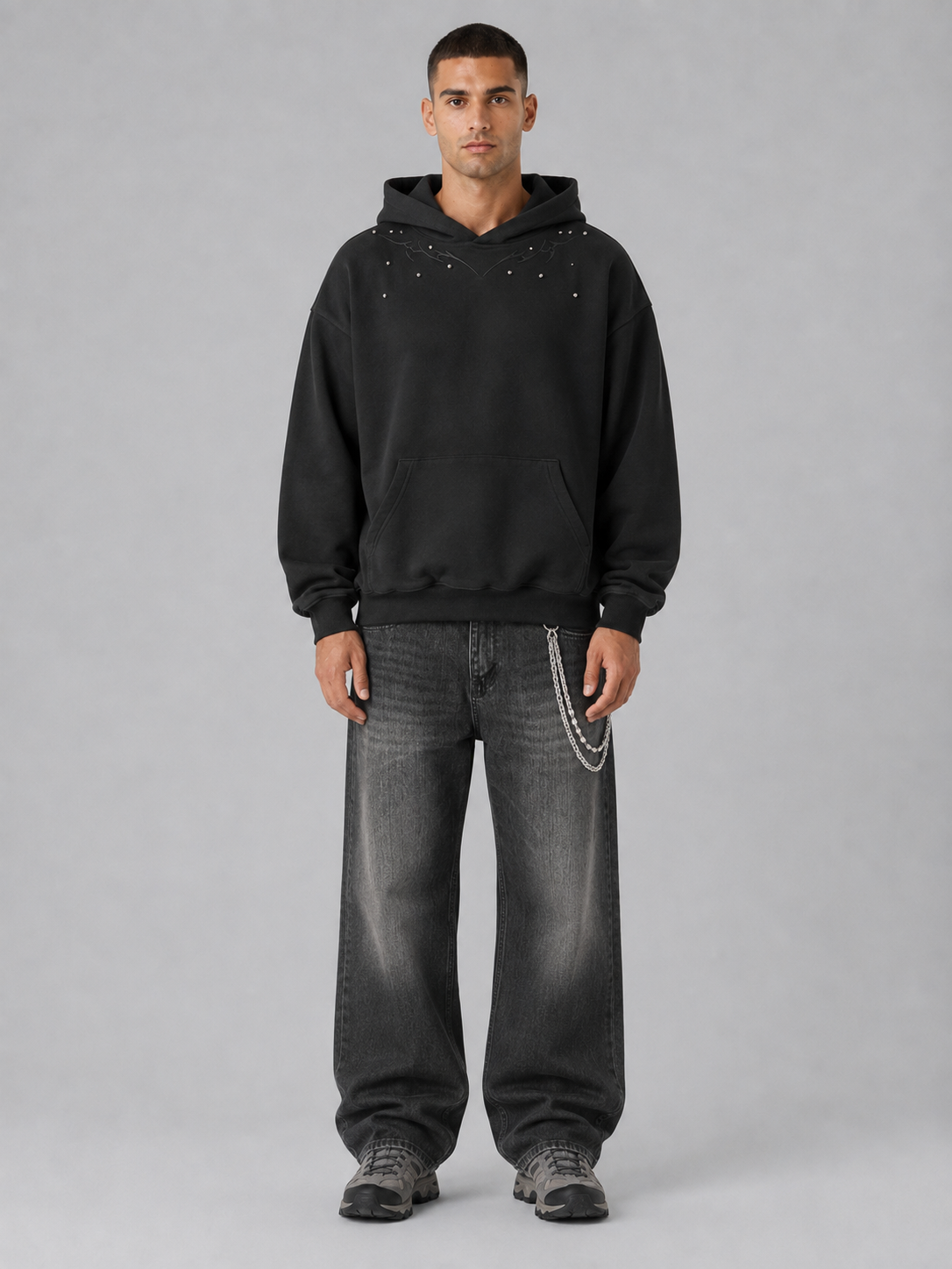 Washed Distressed Loose Fit Hoodie