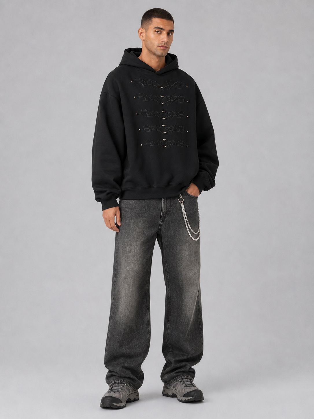 Washed Distressed Loose Fit Hoodie