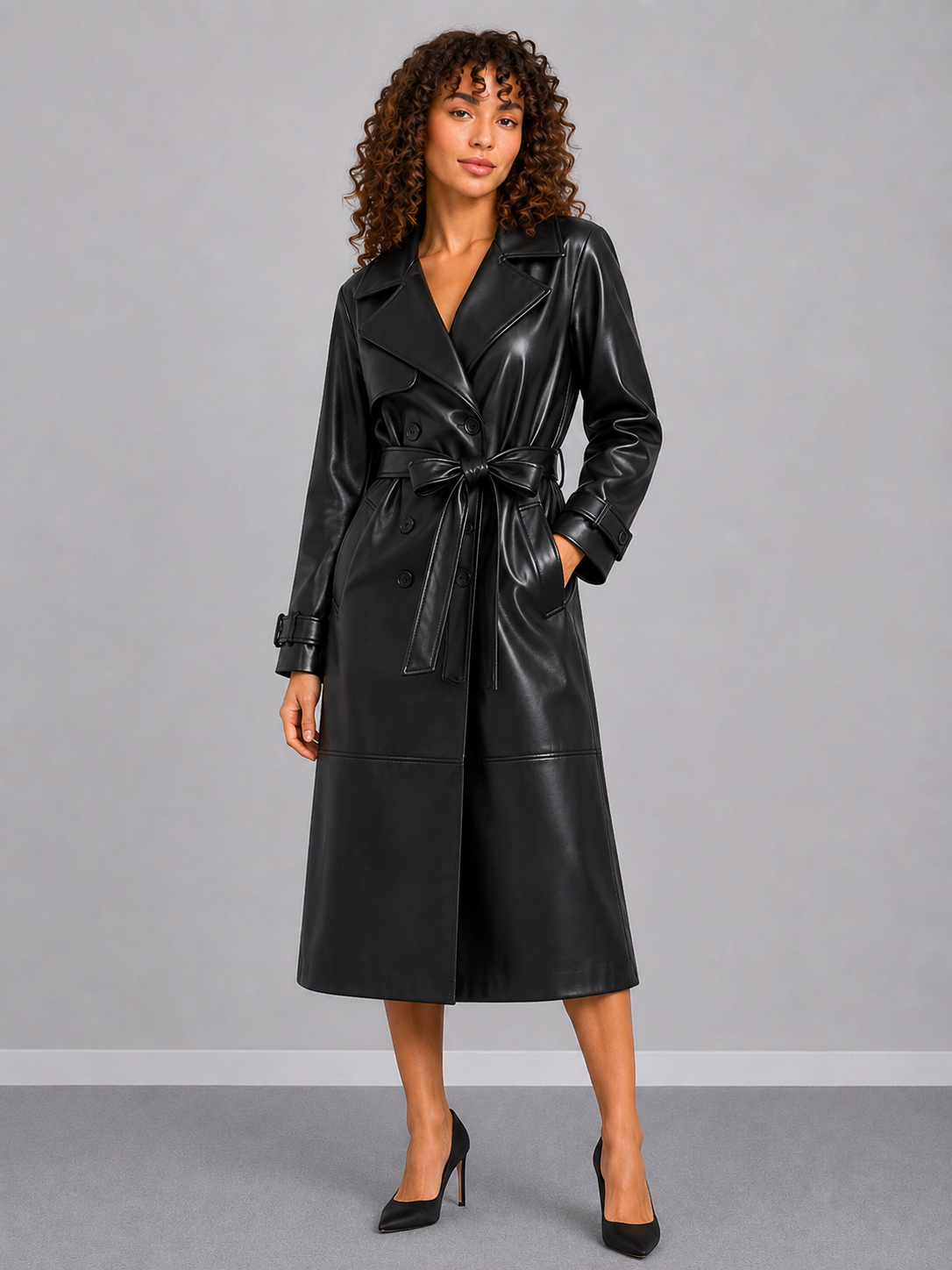 Long Double-Breasted Slim Fit Coat
