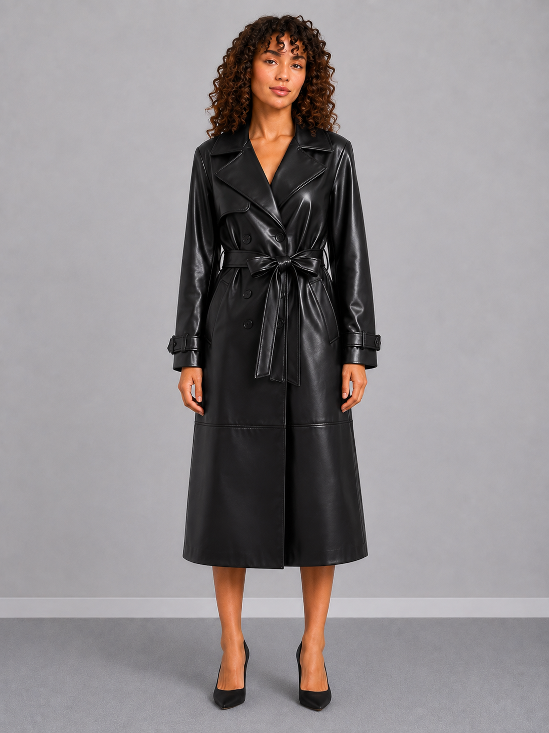Long Double-Breasted Slim Fit Coat