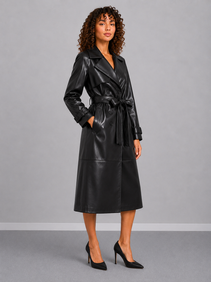 Long Double-Breasted Slim Fit Coat