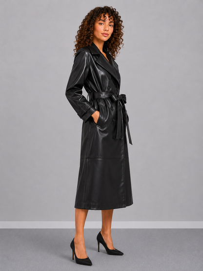 Long Double-Breasted Slim Fit Coat
