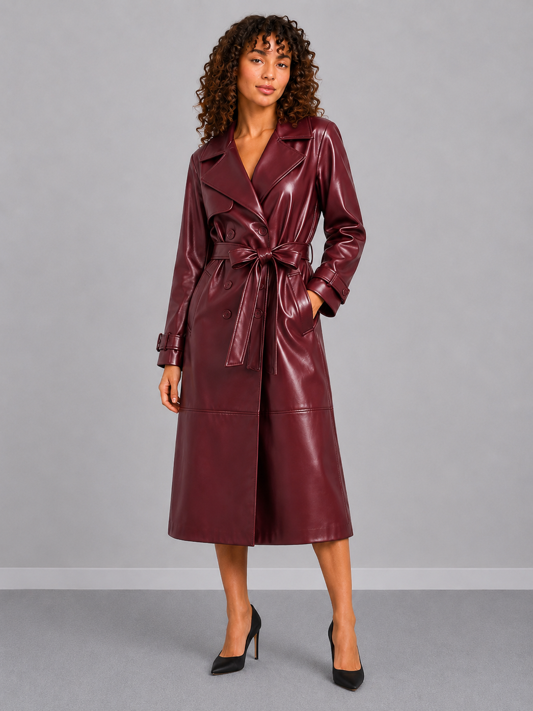 Long Double-Breasted Slim Fit Coat