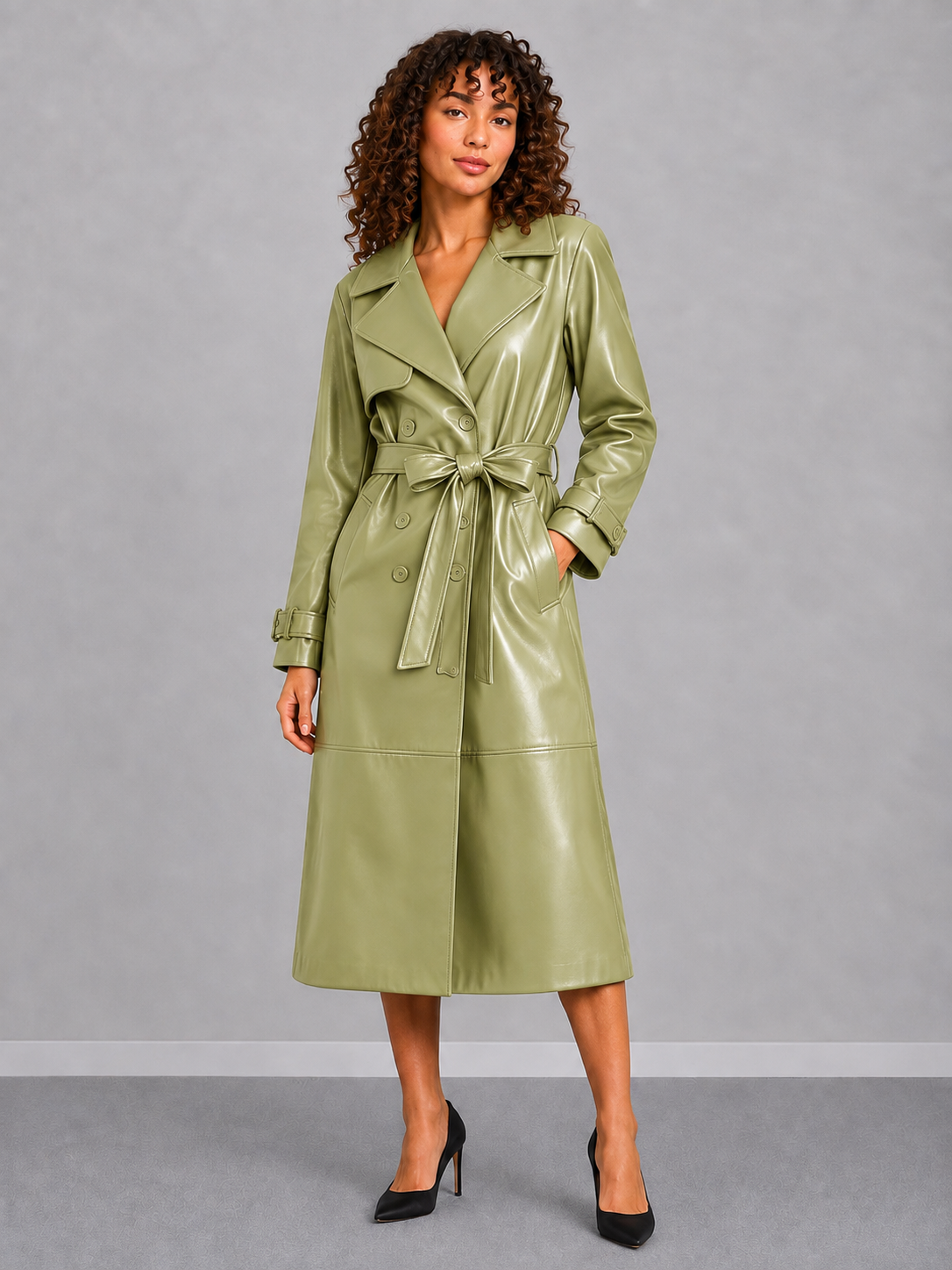 Long Double-Breasted Slim Fit Coat