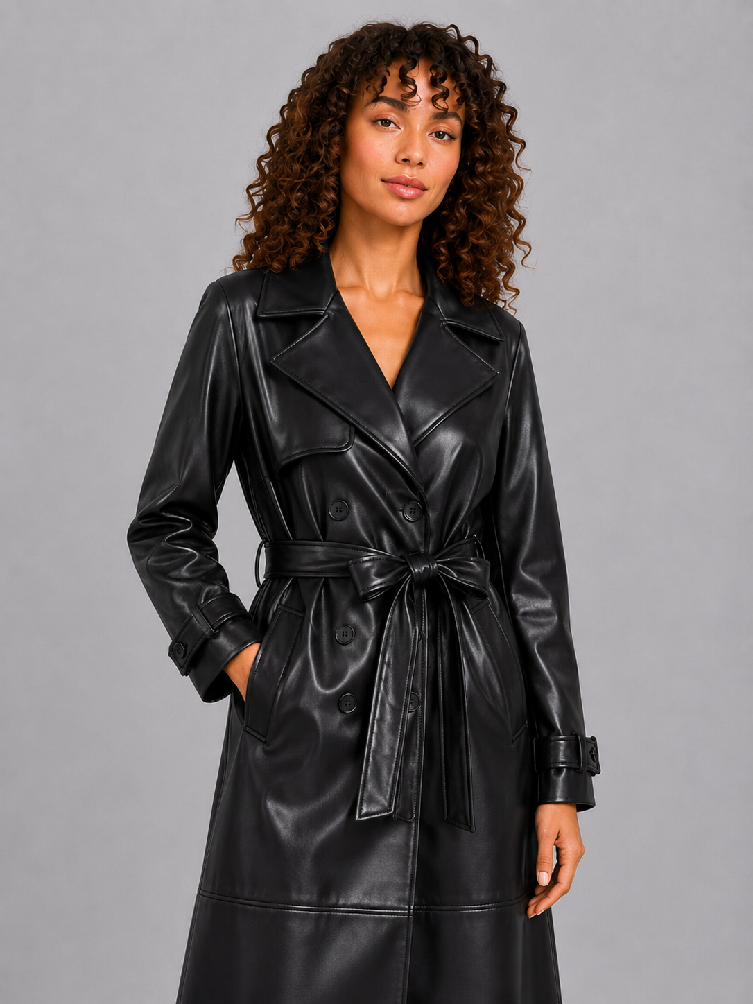 Long Double-Breasted Slim Fit Coat