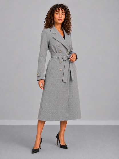 Houndstooth Polo Collar Long Sleeve Top