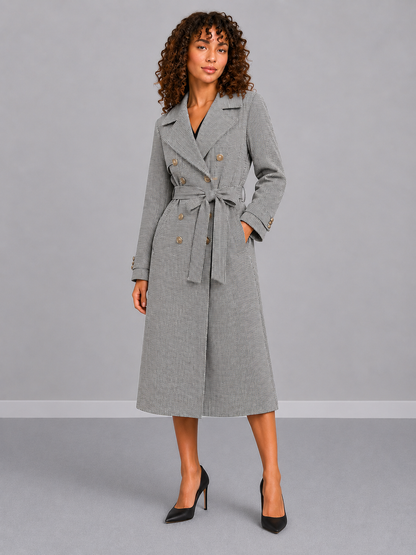 Houndstooth Polo Collar Long Sleeve Top