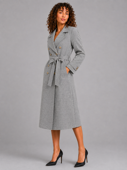 Houndstooth Polo Collar Long Sleeve Top