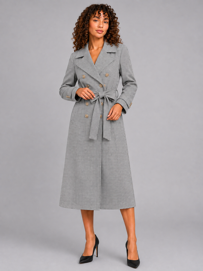 Houndstooth Polo Collar Long Sleeve Top