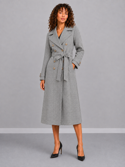 Houndstooth Polo Collar Long Sleeve Top