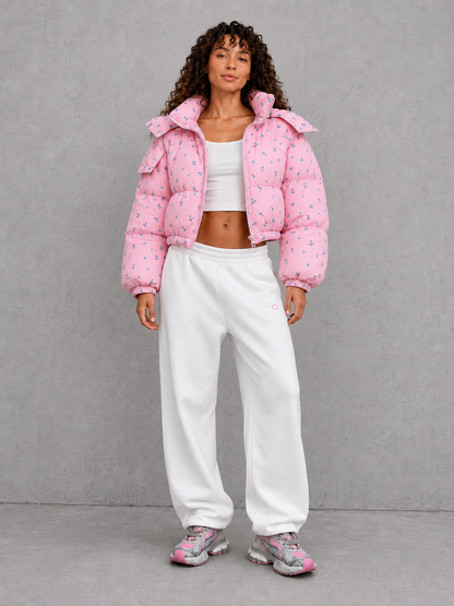 Women’s Floral Cropped Hooded Puffer Jacket
