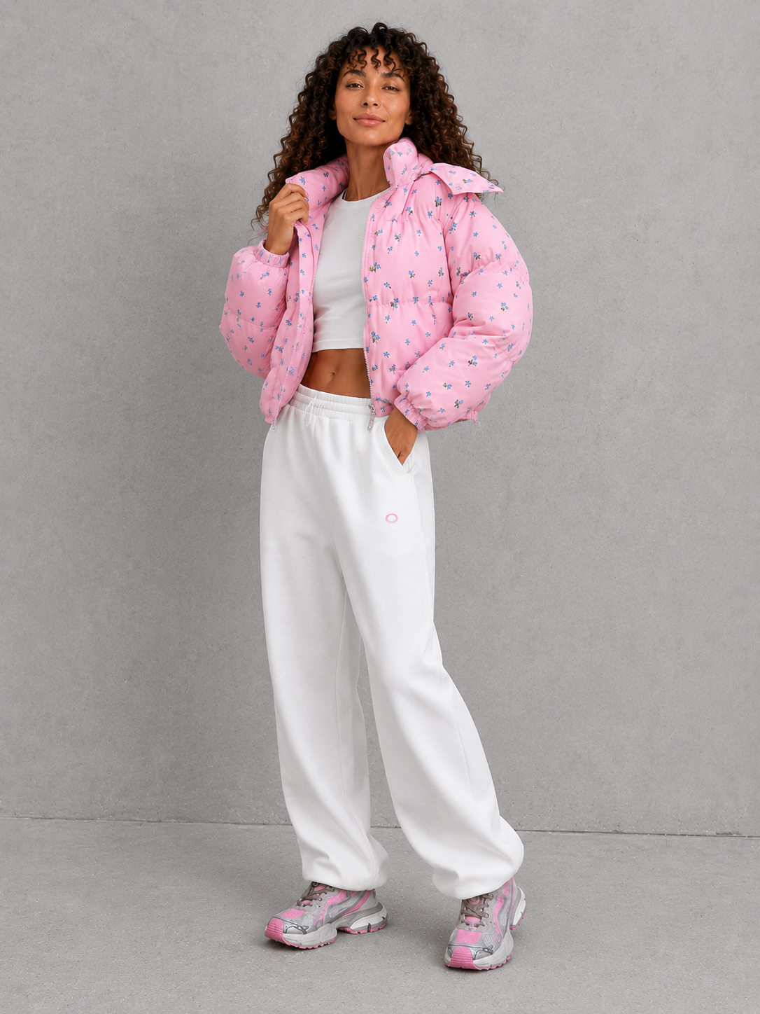 Women’s Floral Cropped Hooded Puffer Jacket