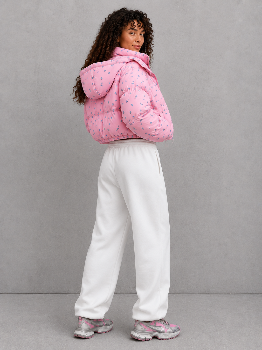 Women’s Floral Cropped Hooded Puffer Jacket