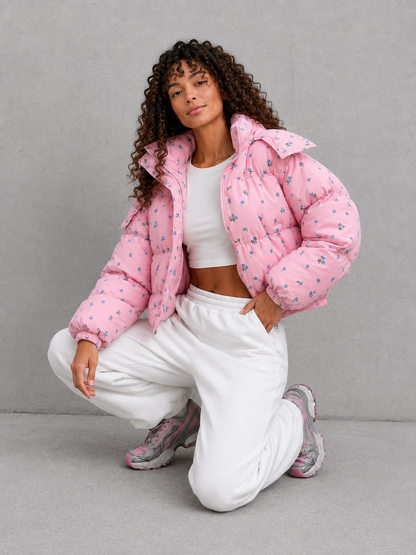 Women’s Floral Cropped Hooded Puffer Jacket