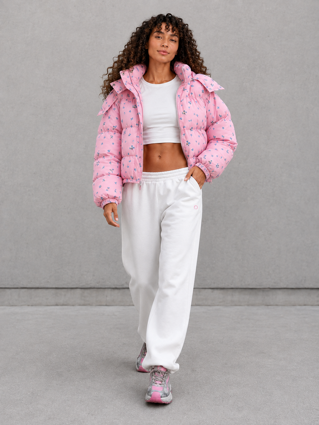 Women’s Floral Cropped Hooded Puffer Jacket