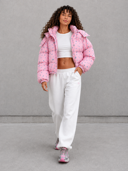 Women’s Floral Cropped Hooded Puffer Jacket