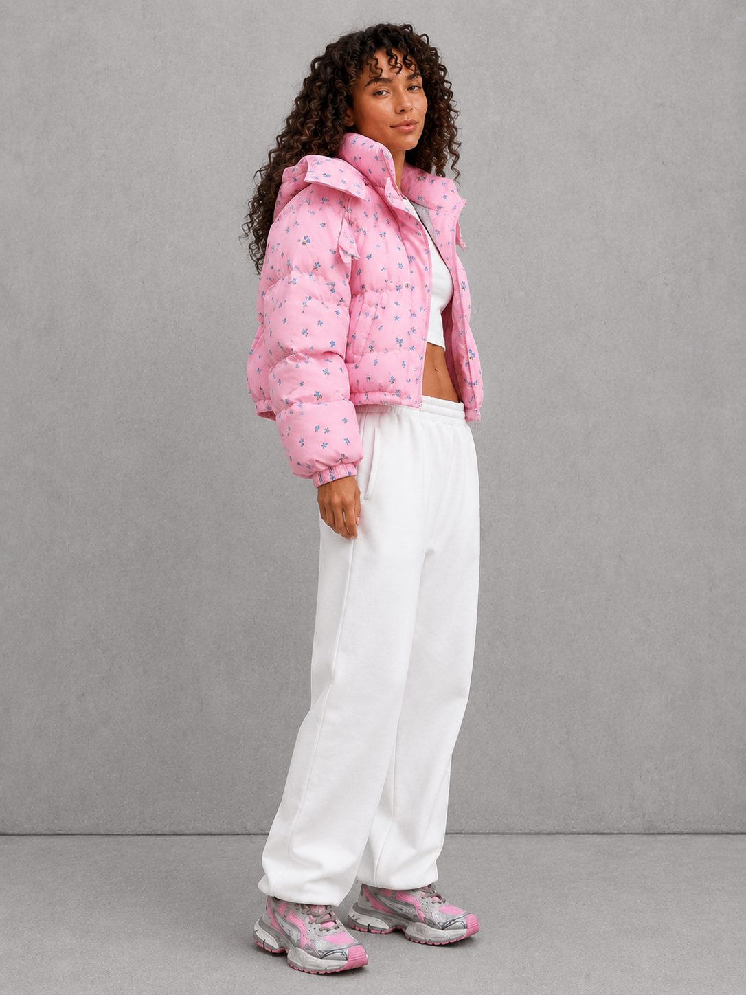 Women’s Floral Cropped Hooded Puffer Jacket