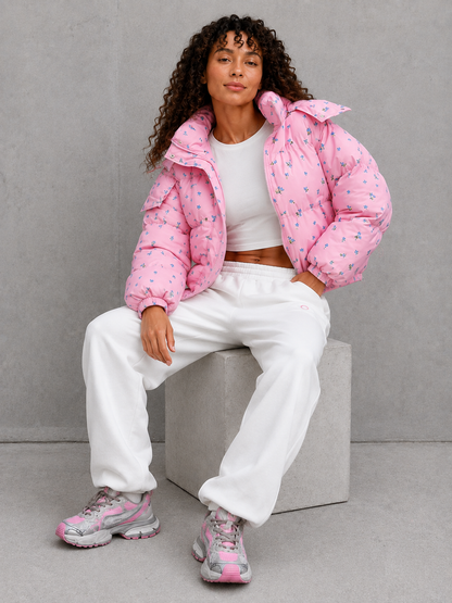 Women’s Floral Cropped Hooded Puffer Jacket