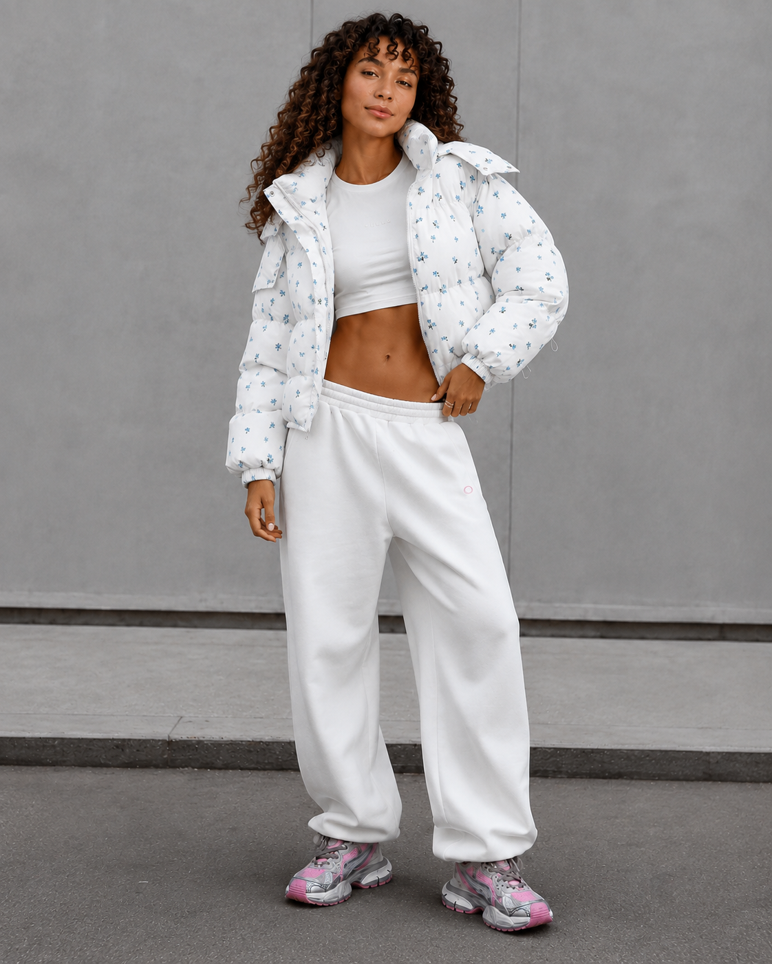 Women’s Floral Cropped Hooded Puffer Jacket