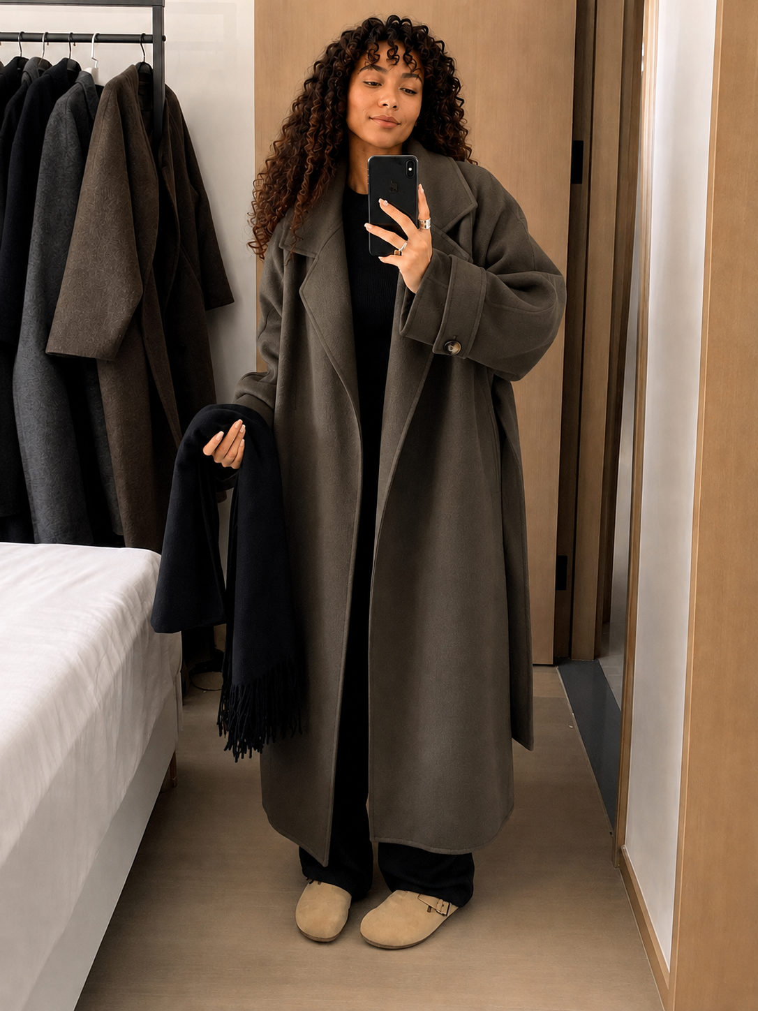 Long Tie-Waist Polyester Coat