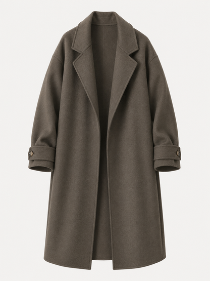 Long Tie-Waist Polyester Coat
