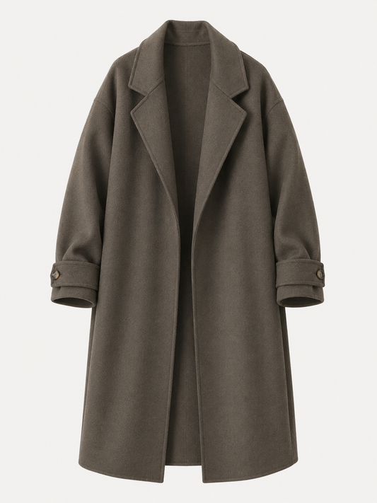 Long Tie-Waist Polyester Coat