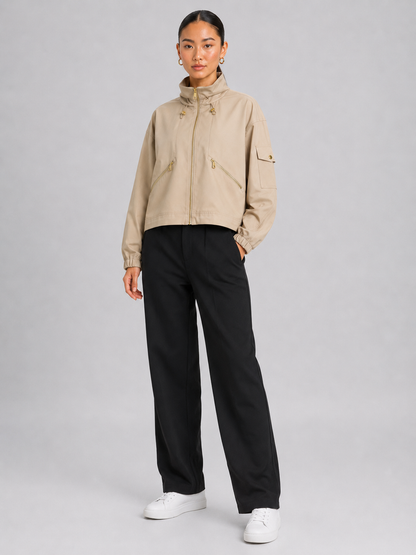 3D Pattern Stand Collar Zip Jacke