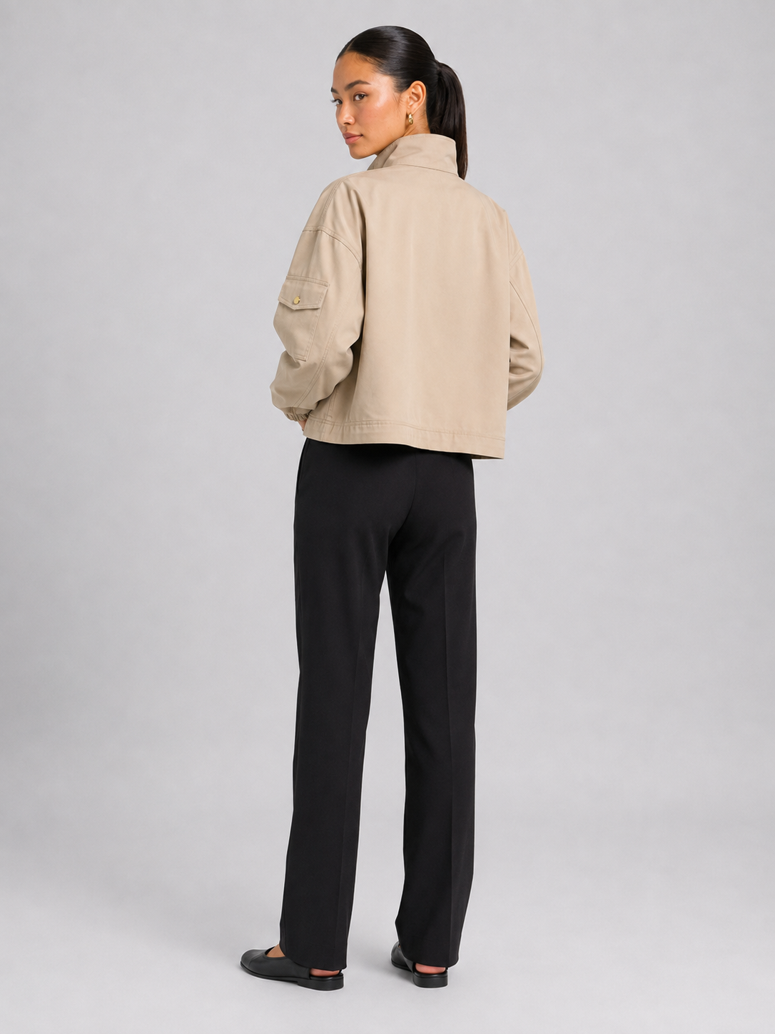 3D Pattern Stand Collar Zip Jacke