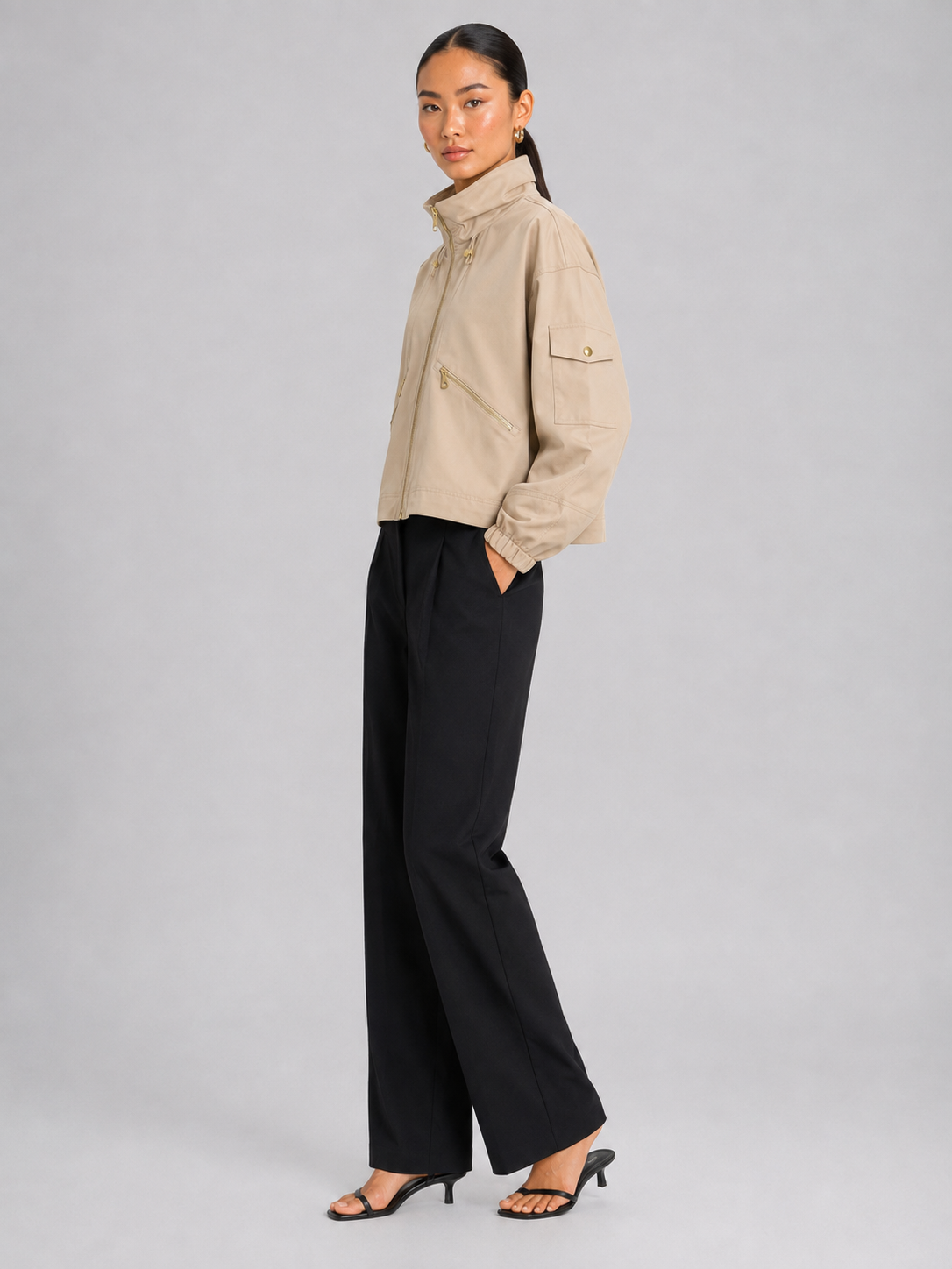 3D Pattern Stand Collar Zip Jacke